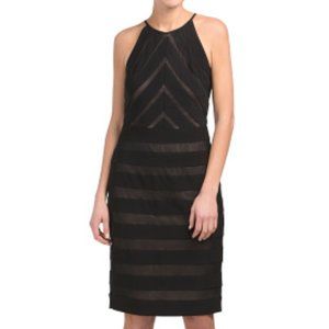 Adrianna Papell NWT Sexy Mitered Banded Jersey/Mesh Sheath Dress BLACK